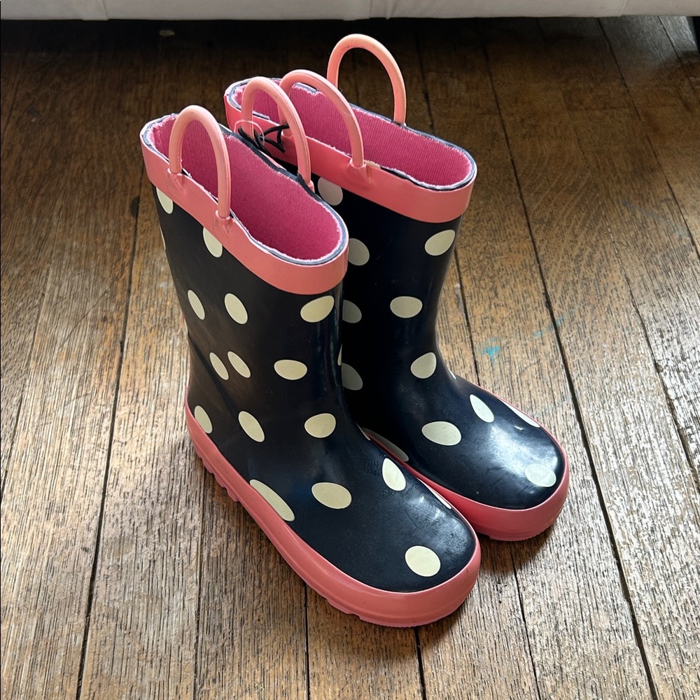 Joe Fresh Navy Polka Dot Kids Rain Boots with Pink Trim